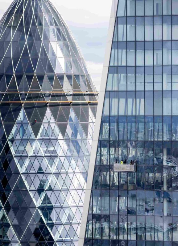 Corporate London buildings. Swiss Re building - reinsurance.